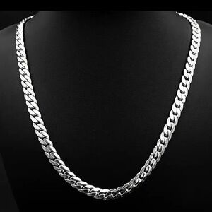 Men's Silver 316L Solid Stainless Steel 8MM Cuban Curb Chain 24” Necklace